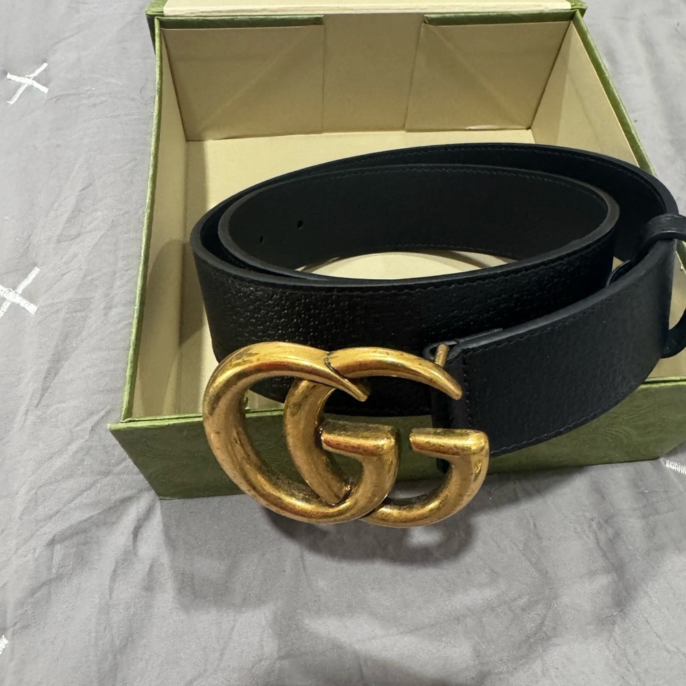 Gucci Black Belt with Gold GG Buckle
